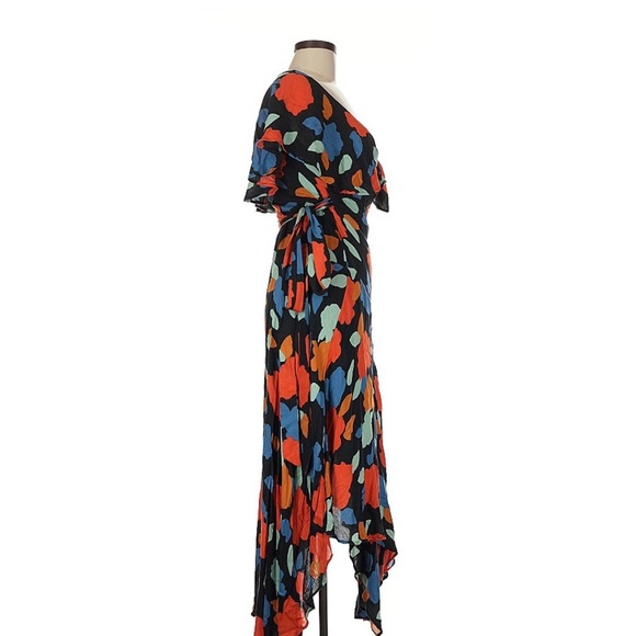 Free People Black Maxi wrap dress with Red and Blue Floral - Picture 4 of 7